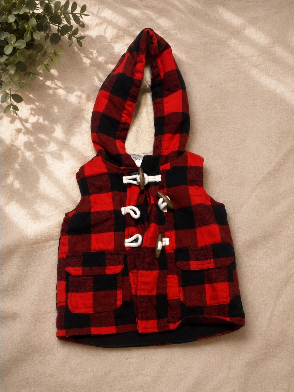 Carter's Red and Black Plaid Hooded Vest